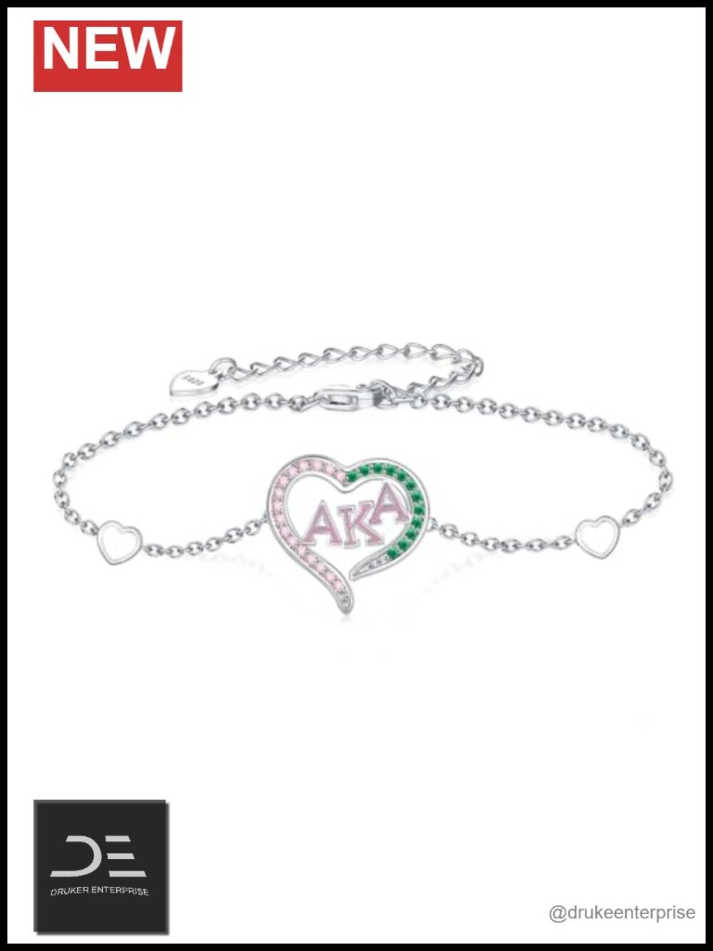 925 Sterling Silver Aka Sorority Bracelet Link Charm Jewelry Gift